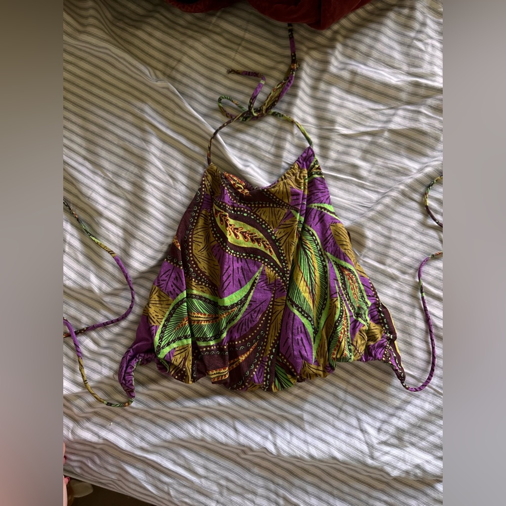 Tropical cropped halter top